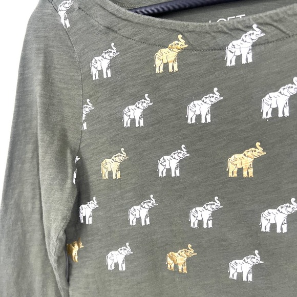 Ann Taylor Loft Green Elephant Size M Medium Blouse Shirt Top 3/4 Sleeve Casual - Picture 2 of 5